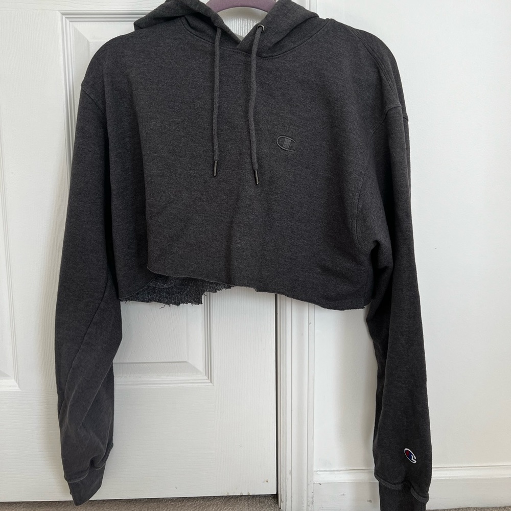 Cropped dark grey Champion hoodie